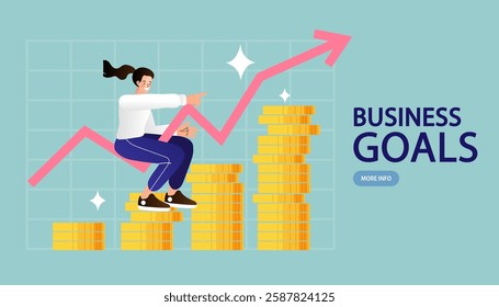 Vector earnings on the Internet, online income Concept. Online money transfer, mobile payments. Business development. Arrow that shows statistic. Businessman walking success ladder or steps