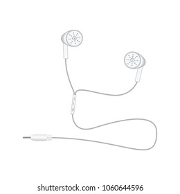 Vector earphones white color Isolated object on white background.