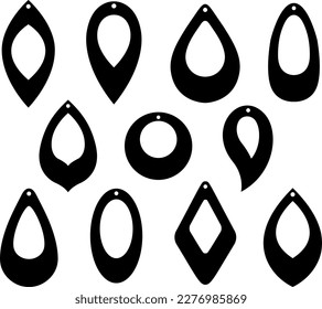Vector Earrings With Holes. craft jewelry templates. set of silhouette.  svg