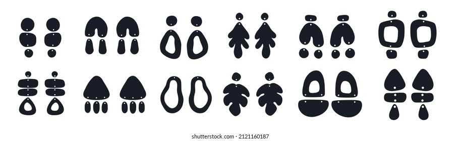 Vector Earrings Templates big set of Boho hand drawn various shapes. Modern trendy vector illustration. Laser cut, wooden earrings. Metal cut. Isolated on white background