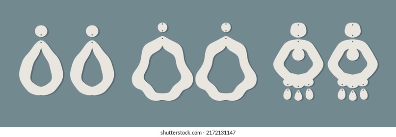 Vector Earrings Plantillas gran conjunto de Boho dibujado a mano con varias formas. Ilustración vectorial moderna. Corte láser, aretes de madera. Cortado de metal. Aislado sobre fondo blanco