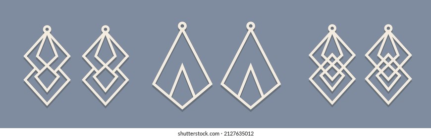 Vector Earrings templates set of geometric shapes. Modern trendy vector illustration. Laser cut, wooden earrings. metal cut. natural, celestial