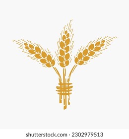 Vector Ears of Wheat, Grain Spikes, Barley, Rye icon. Great for Bread Packaging, Beer labels etc.