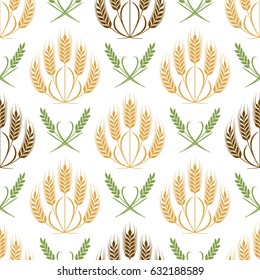 Vector Ears of wheat and grains seamless pattern illustration