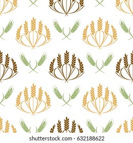 Vector Ears of wheat and grains seamless pattern illustration
