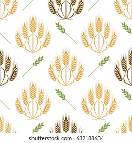Vector Ears of wheat and grains seamless pattern illustration