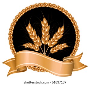 Vector. Ears of wheat on black background.