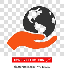 Vector Earth Care Hand EPS vector icon. Illustration style is flat iconic bicolor orange and gray symbol on a transparent background.