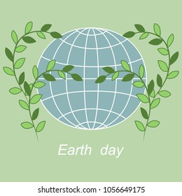 Vector of Earth day banner with globe and green leaves
