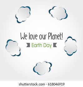 Vector Earth Day. Eco friendly ecology concept. World environment day background. Origami illustration. Cutout clouds on white paper.Ecological idea. Healthy and fresh air idea