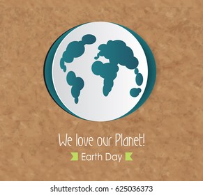Vector Earth Day. Eco friendly ecology concept. World environment day background. Origami illustration. Cutout globe on old paper texture.Ecological idea. Healthy life and care of the planet