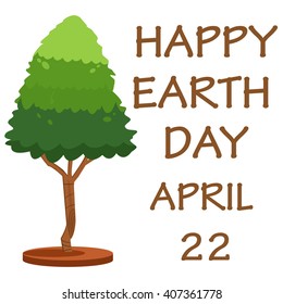 Vector earth day greeting with tree and text, vector illustration