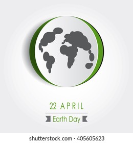 Vector Earth day poster design. Save Earth concept. Map illustration. Protect world idea.Template for banner, advertisement cover. Green Ecology cutout sticker. Realistic Paper card. Environment icon