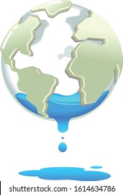 Vector earth globe draining, water leaking, Drought concept illustration isolated on white background
