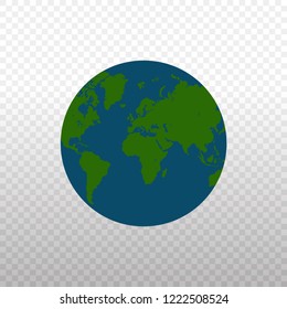 Vector Earth globe, Flat planet, Earth icon with dark green color isolated on transparent background. Vector illustration eps 10