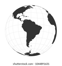 Vector Earth globe focused on South America.