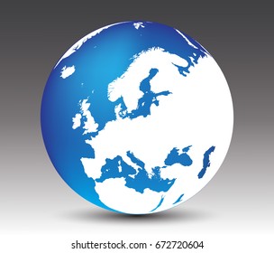 Vector Earth Globe Icon With Map Of Europe.