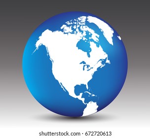 Vector Earth Globe Icon With Map Of North America.