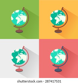 Vector Earth Globe Icon set. Vector colorful illustrations in flat design style 