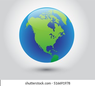 Vector Earth Globe Icon World With Map Of North America.