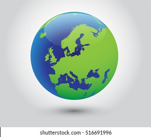 Vector Earth Globe Icon World With Map Of Europe.