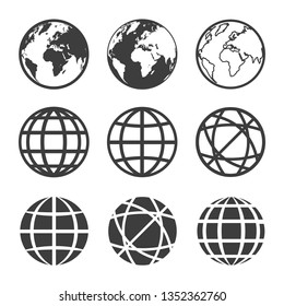 vector earth and globe icons set