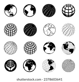 Vector Earth globe icons set, international tourism globe symbol.