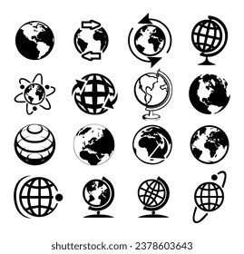 Vector Earth globe icons set, international tourism globe symbol.