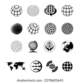 Vector Earth globe icons set, international tourism globe symbol.