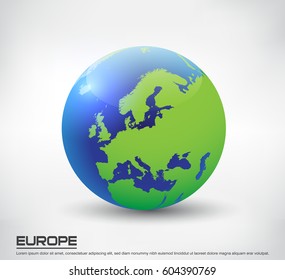 Vector earth globe icon.World globe with map of Europe.