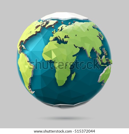 Vector earth globe illustration. Polygonal planet. Low poly design.
