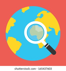 Vector Earth Globe and Magnifying Glass Icon