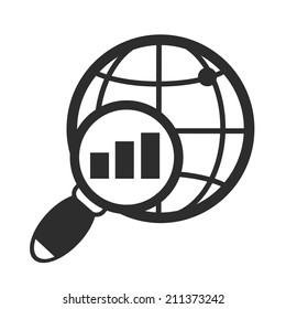 Vector Earth Globe and Magnifying Glass Black Icon