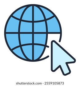 Vector Earth Globe with Mouse Cursor concept blue icon or symbol