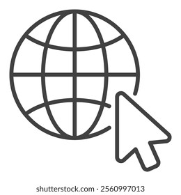 Vector Earth Globe with Mouse Cursor concept icon or sign in thin line style