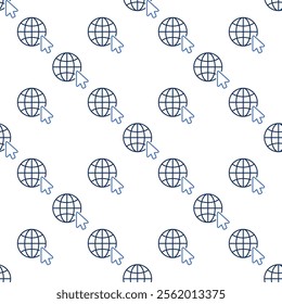 Vector Earth Globe with Mouse Cursor concept seamless pattern in thin line style