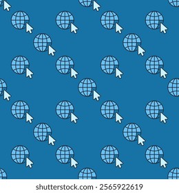 Vector Earth Globe with Mouse Cursor concept blue seamless pattern