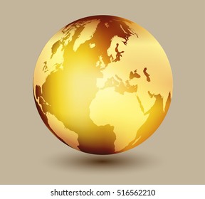 Vector Earth Globe.Golden World Icon.