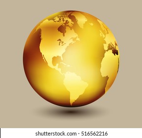 Vector Earth Globe.Golden World Icon.