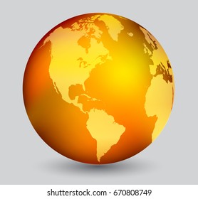 Vector Earth Globe.Golden World Icon.
