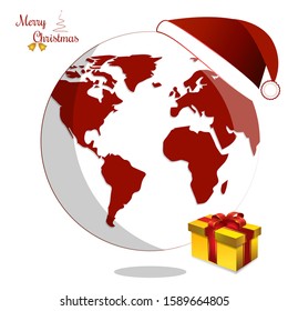 Vector Earth, With golden gift box, Graphic Design, Red and White Earth Illustration 