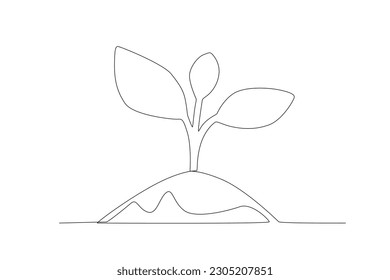 Vector the earth with green leaves in earth day one line art