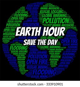 Vector of Earth Hour concept in word cloud.