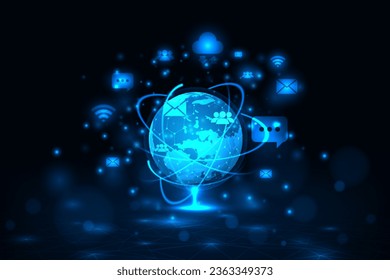 Vector earth with icon technology. Communication and social media concept. Technology connecting abstract background.