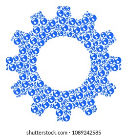 Vector Earth icons are formed into gearwheel collage. Industrial design concept constructed with Earth items.