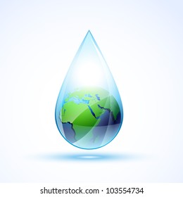 ilustración de la tierra vectorial dentro de la gota de agua