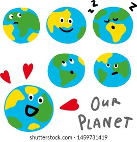 Vector Earth Illustration. Planet poster. Flat cartoon character. Template design. Earth Day card. 