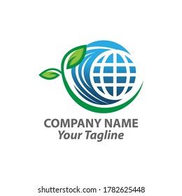 Vector of a earth and leaf logo combination. Planet and eco symbol or icon. Unique global and natural, organic logotype design template.EPS 10
