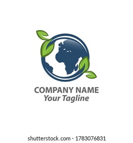 Vector of a earth and leaf logo combination. Planet and eco symbol or icon. Unique global and natural, organic logotype design template.EPS 10