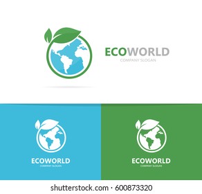 Vector Of A Earth And Leaf Logo Combination. Planet And Eco Symbol Or Icon. Unique Global And Natural, Organic Logotype Design Template.